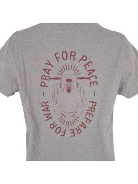 Combat Iron T Shirt Mens Size Medium Gray Pray For Peace Prepare For War USA